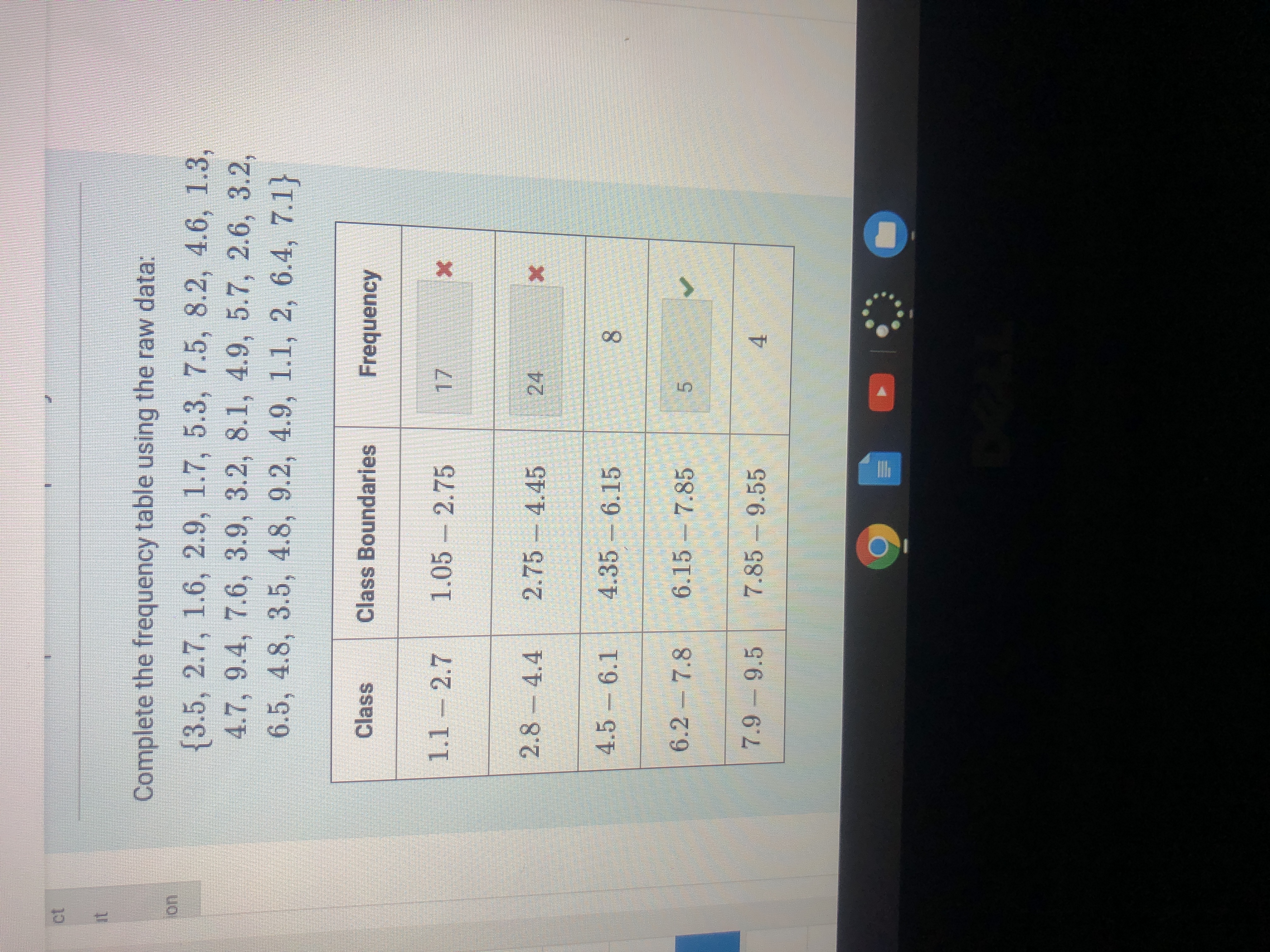 prob and stats ct It Complete the frequency table using the raw