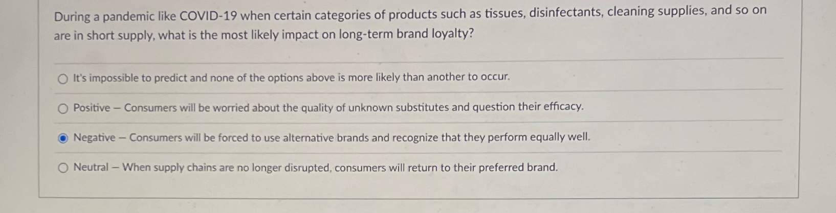  During a pandemic like COVID-19 when certain categories of products such