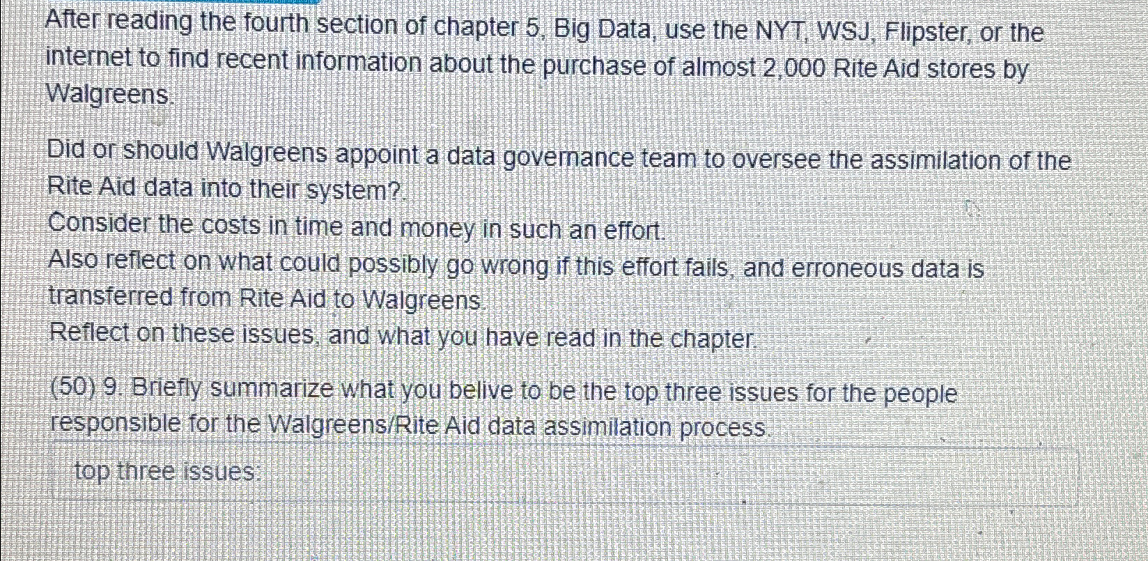  After reading the fourth section of chapter 5, Big Data, use