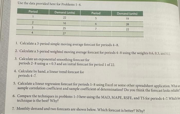 # 4 please Use the data provided here for Problems 1-6. 1.