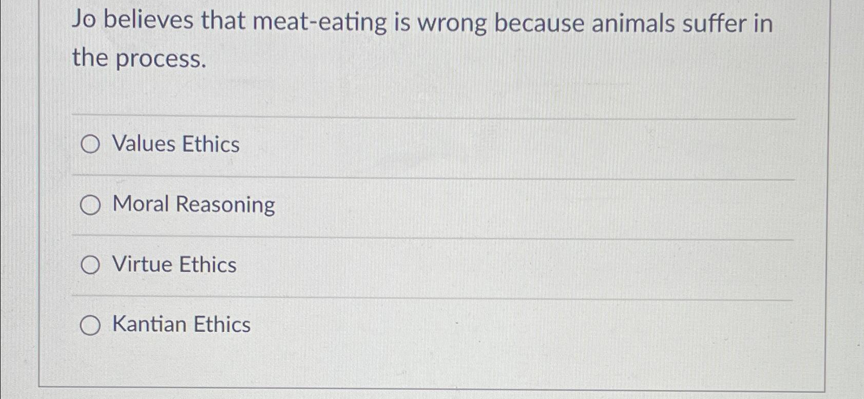  Jo believes that meat-eating is wrong because animals suffer in the