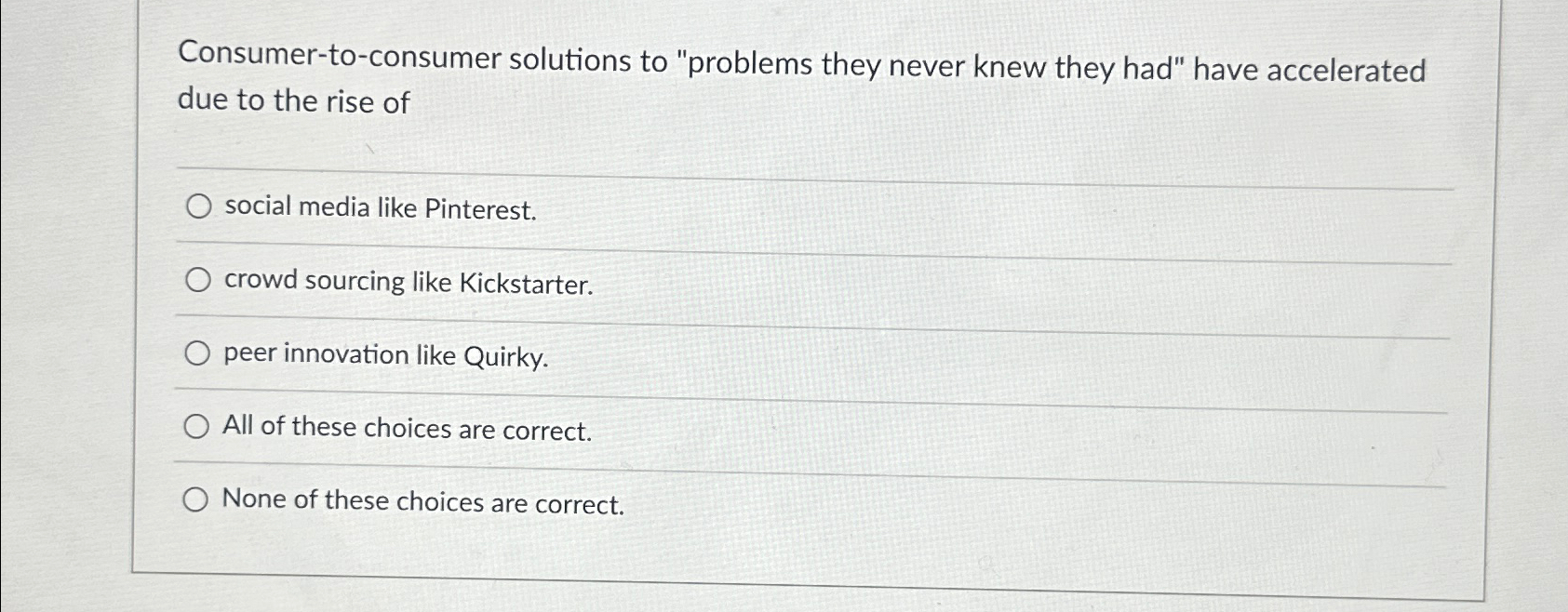  Consumer-to-consumer solutions to "problems they never knew they had" have accelerated