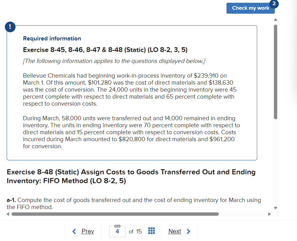  Required information Exercise 8-45, 8-46, 8-47 \& 8-48 (Static) (LO 8-2,
