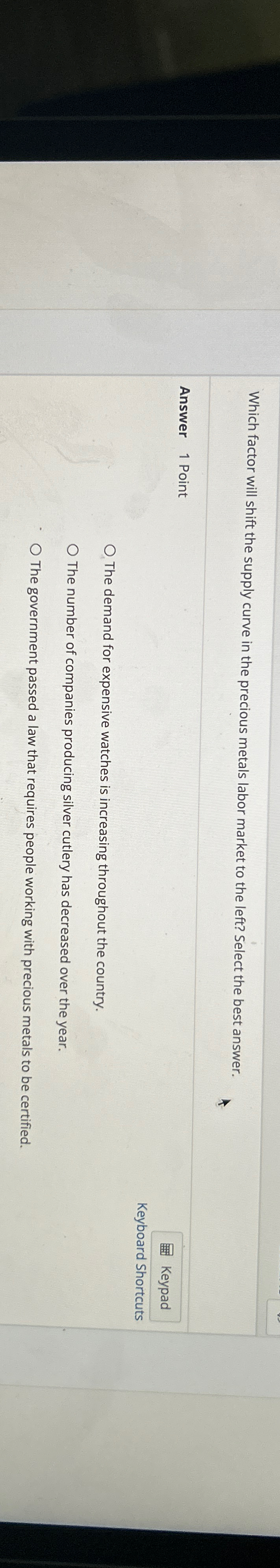  Which factor will shift the supply curve in the precious metals