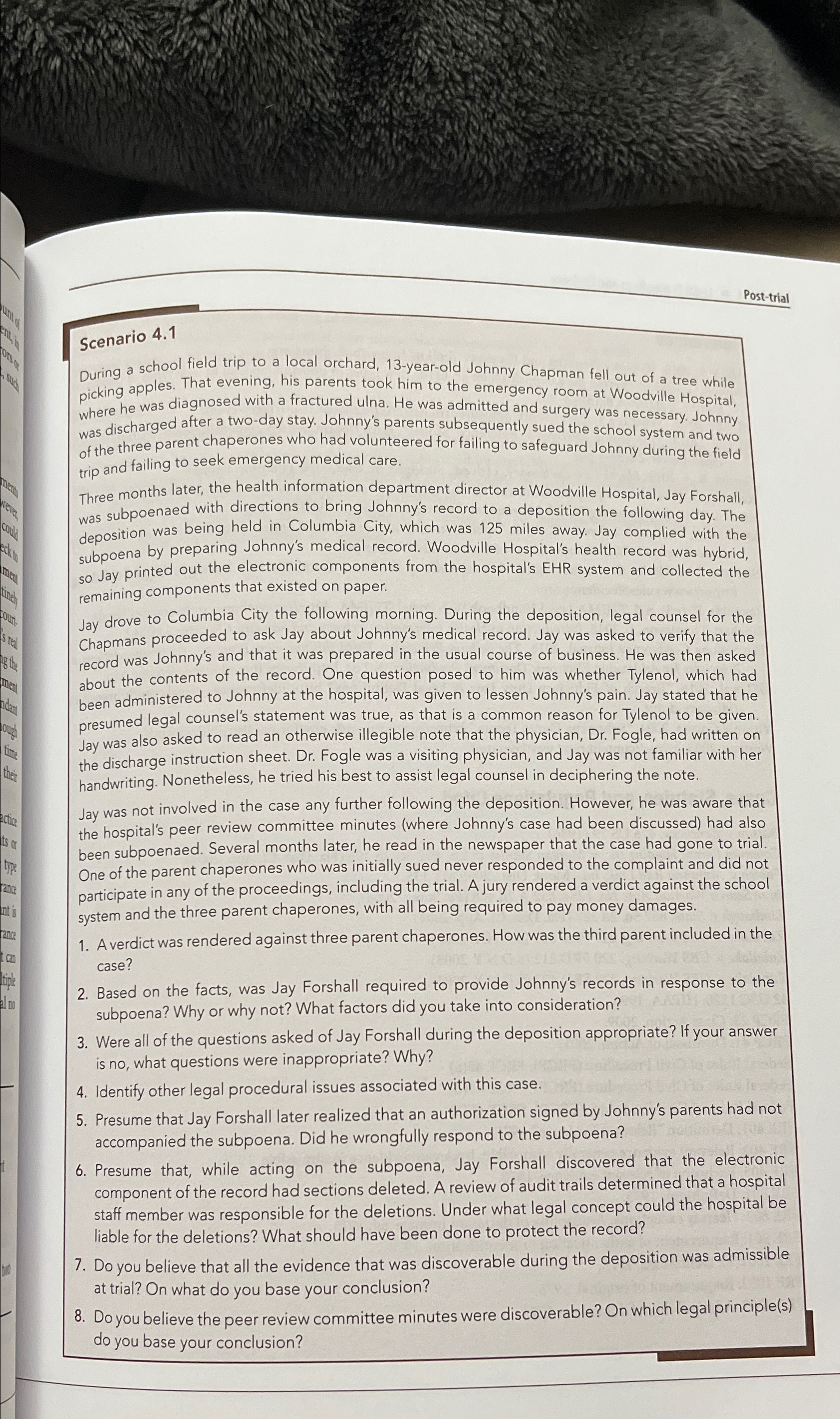  Post-trial Scenario 4.1 During a school field trip to a local