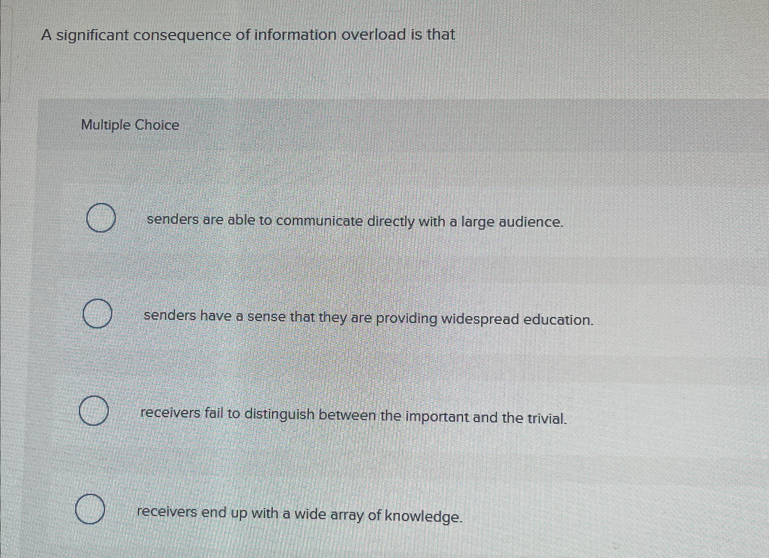  A significant consequence of information overload is that Multiple Choice senders