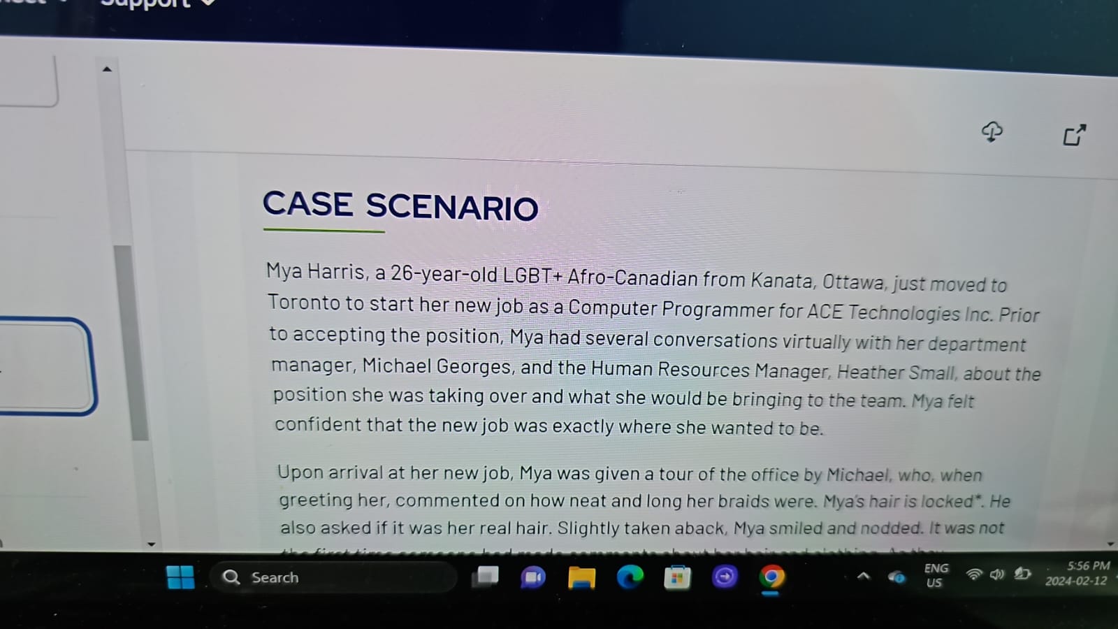  CASE SCENARIO Mya Harris, a 26-year-old LGBT + Afro-Canadian from Kanata,