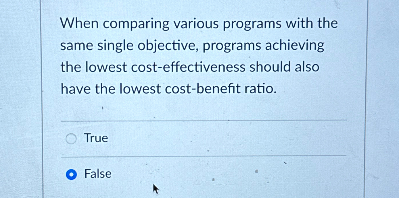  When comparing various programs with the same single objective, programs achieving
