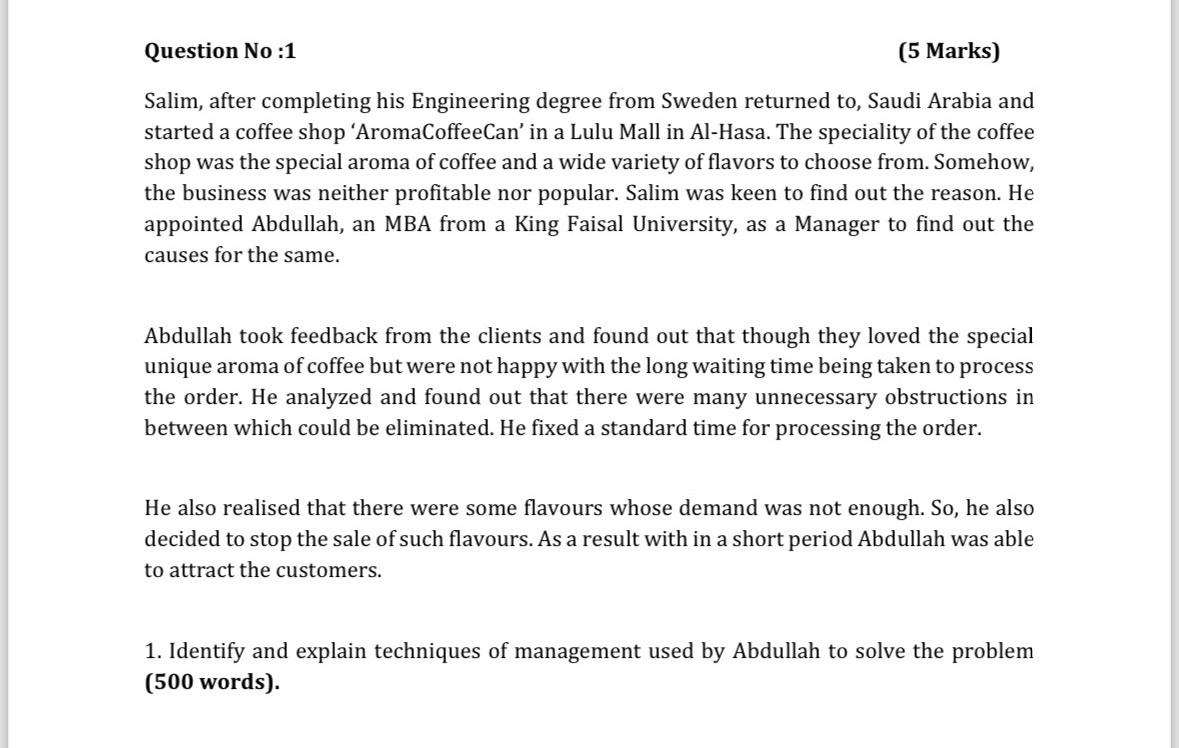  Question No :1 (5 Marks) Salim, after completing his Engineering degree