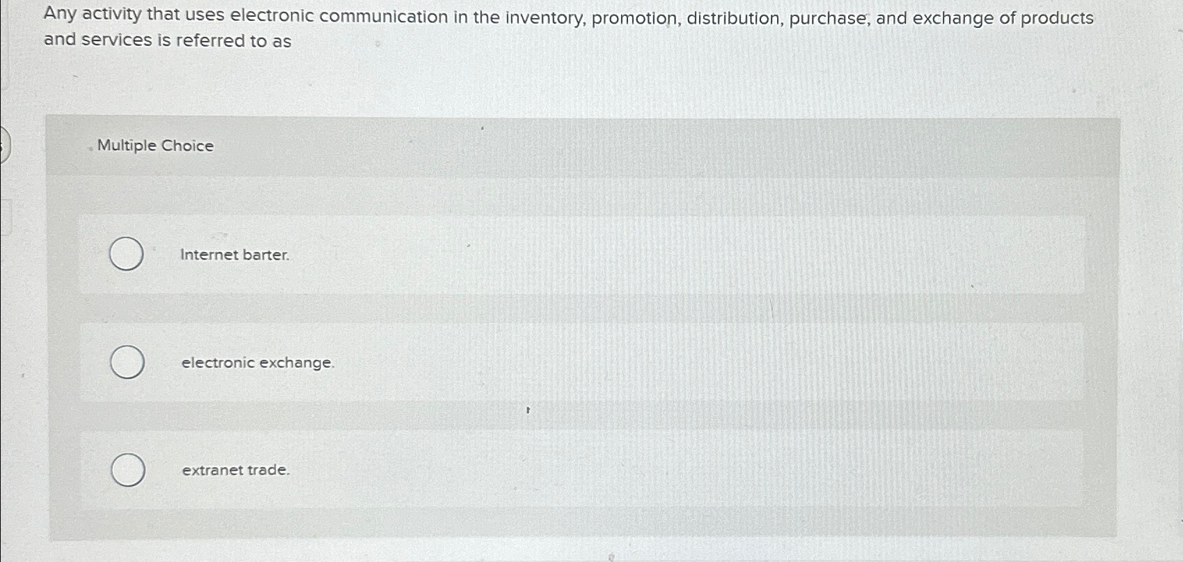  Any activity that uses electronic communication in the inventory, promotion, distribution,