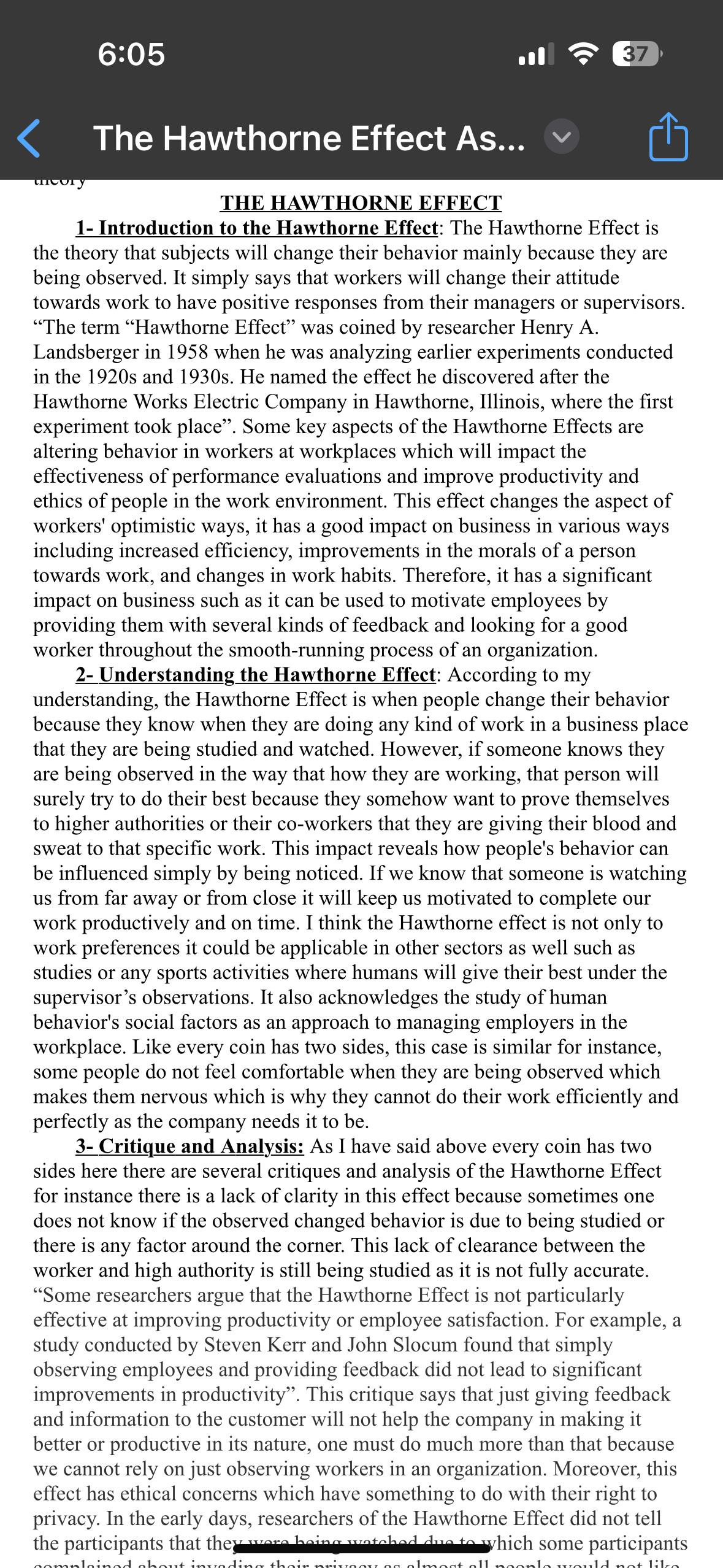  6:05 all 37 The Hawthorne Effect As... THE HAWTHORNE EFFECT 1-