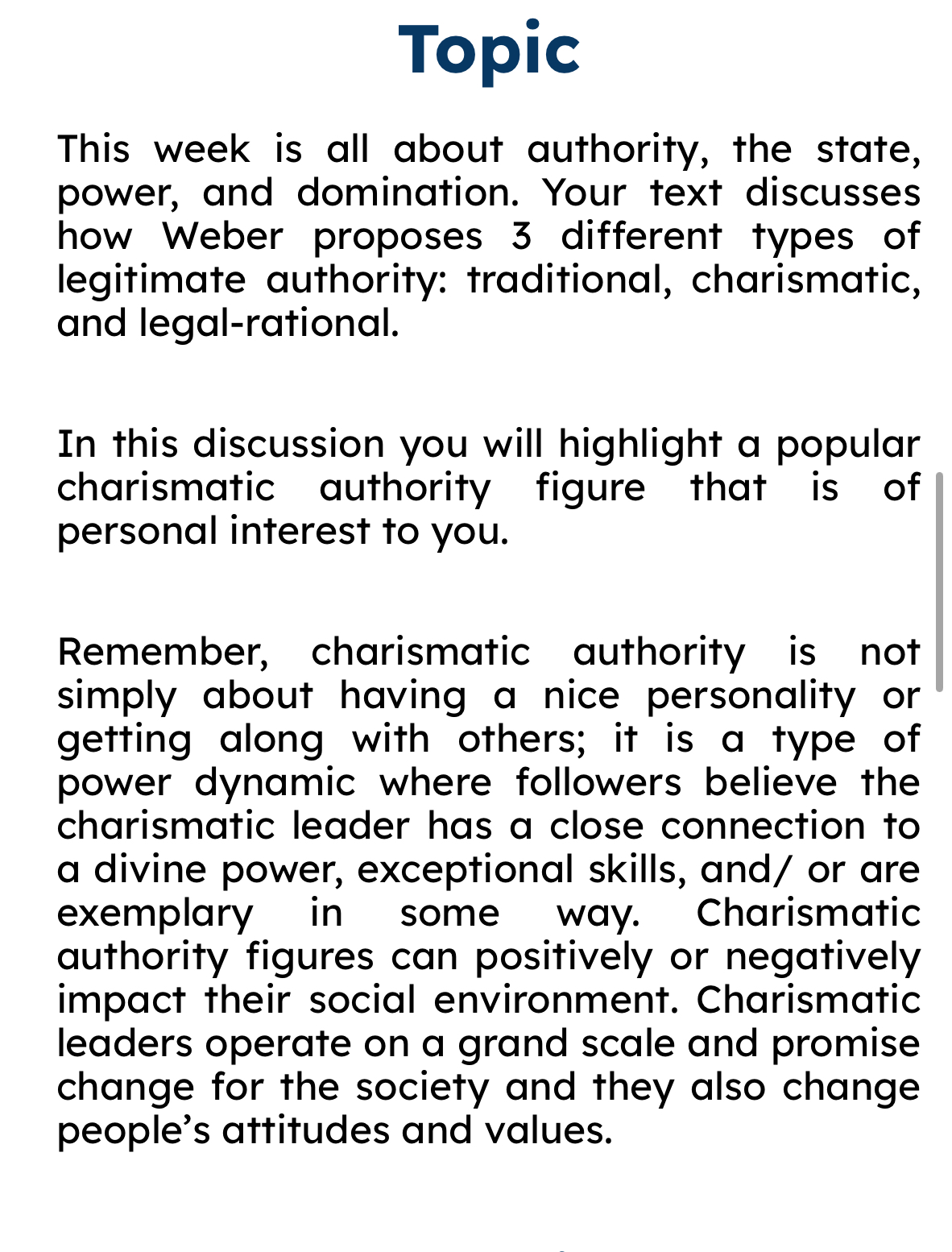  Topic This week is all about authority, the state, power, and