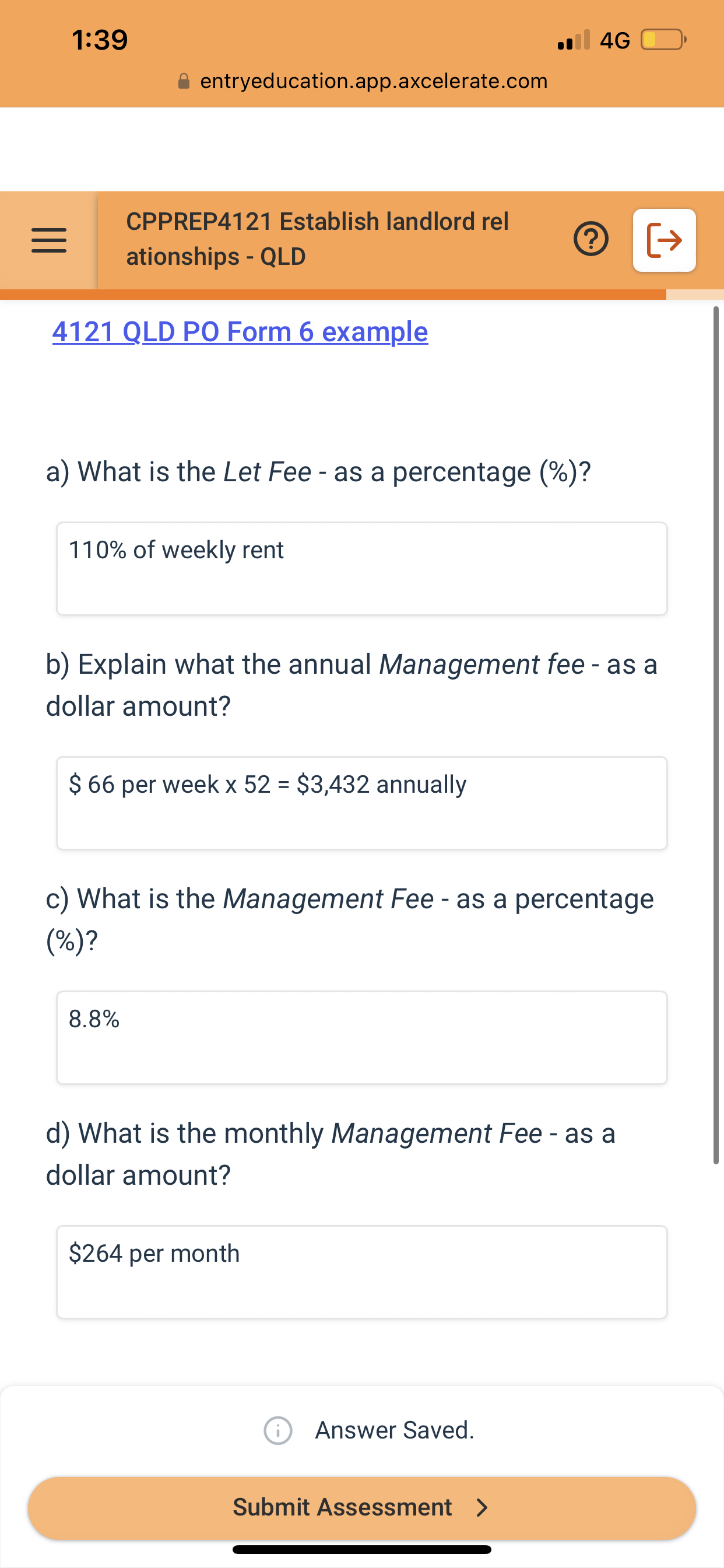  1:39 4G entryeducation.app.axcelerate.com CPPREP4121 Establish landlord rel ationships - QLD 4121