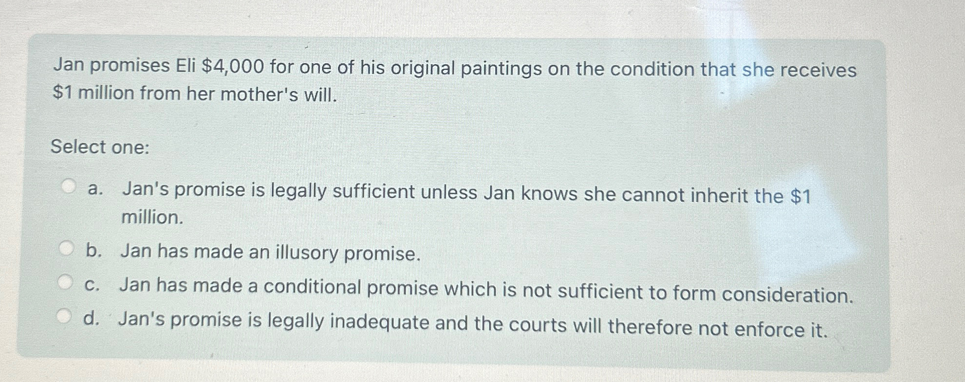  Jan promises Eli $4,000 for one of his original paintings on