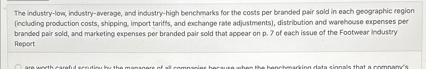  The industry-low, industry-average, and industry-high benchmarks for the costs per branded