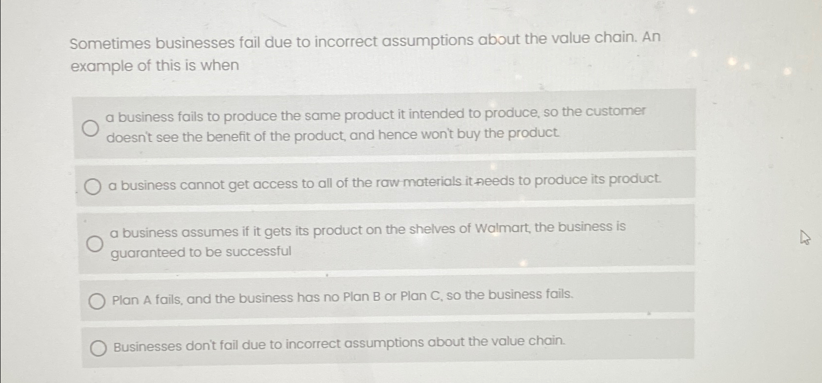  Sometimes businesses fail due to incorrect assumptions about the value chain.