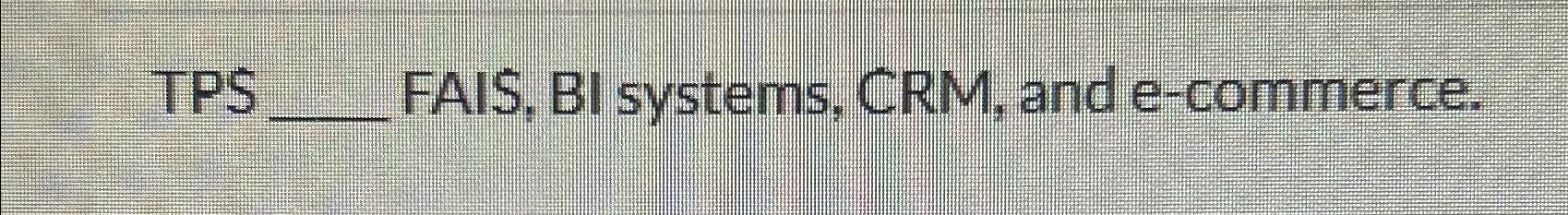  TPS FAIS, BI systems, CRM, and e-commerce. 