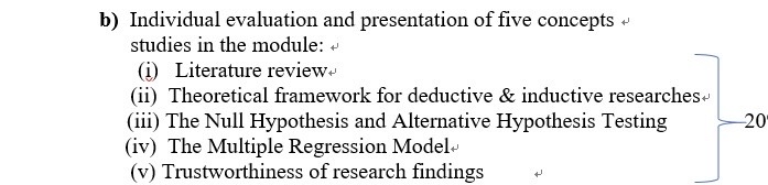  evaluation of five concepts studies in the module: (i) Literature review
