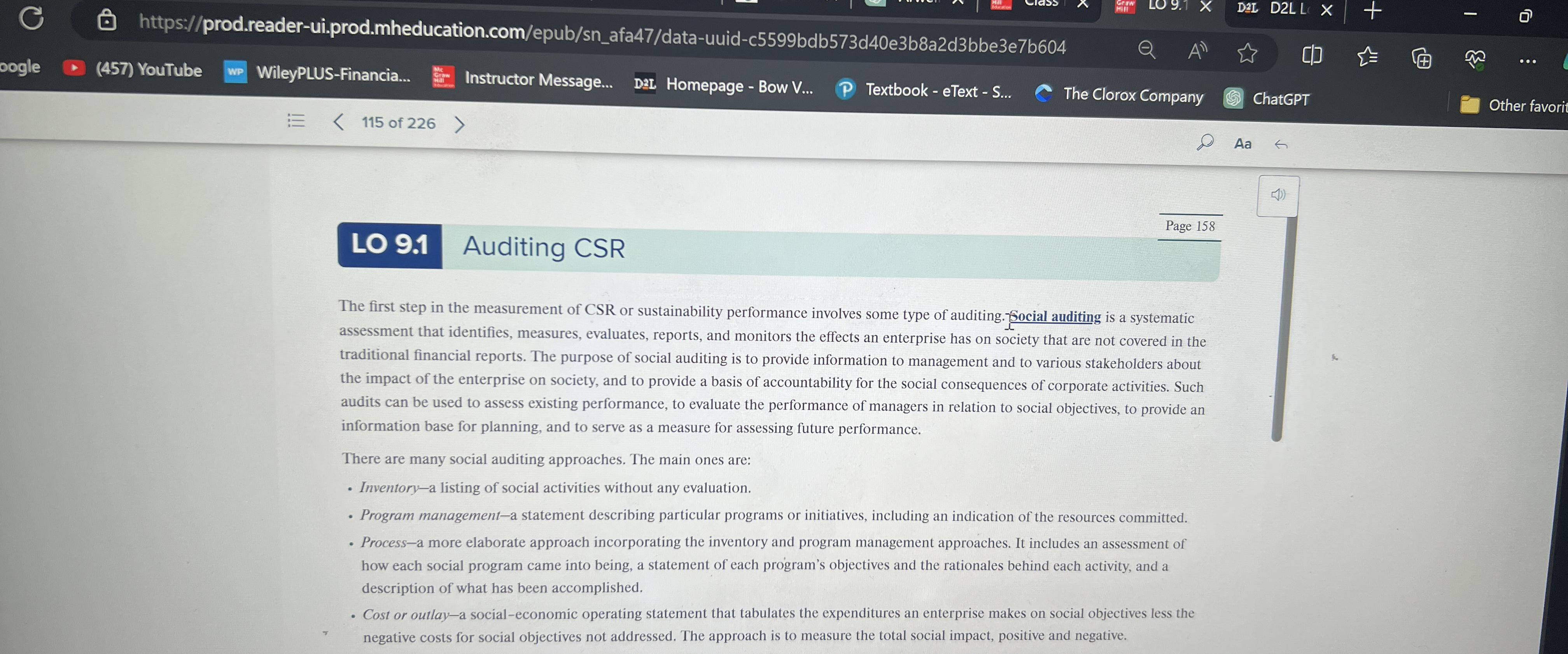  LO 9.1 Auditing CSR The first step in the measurement of