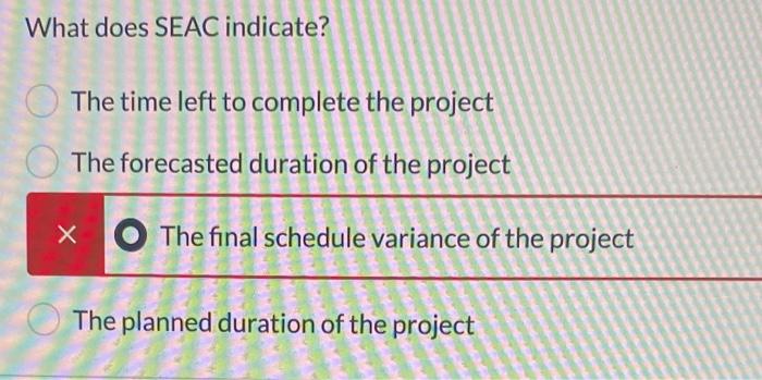  What does SEAC indicate? The time left to complete the project