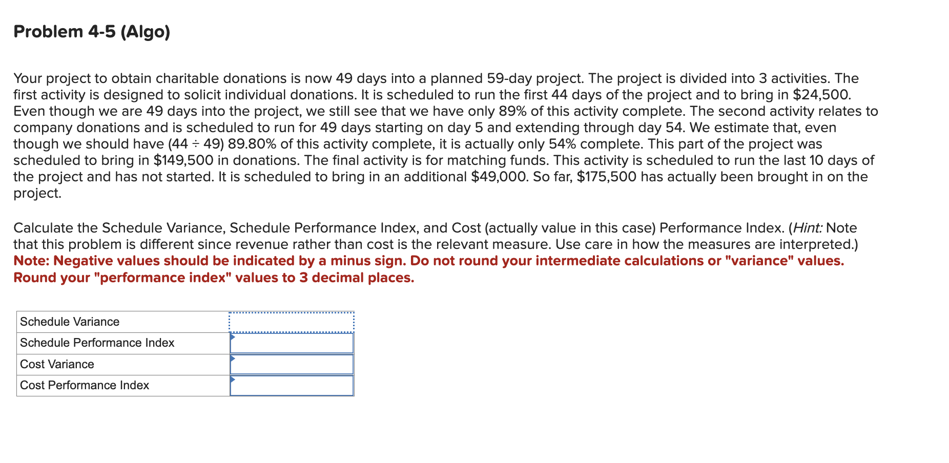  Problem 4-5(Algo) Your project to obtain charitable donations is now 49