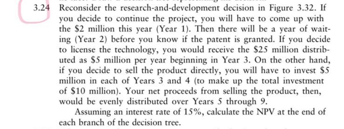  3.24 Reconsider the research-and-development decision in Figure 3.32. If you decide