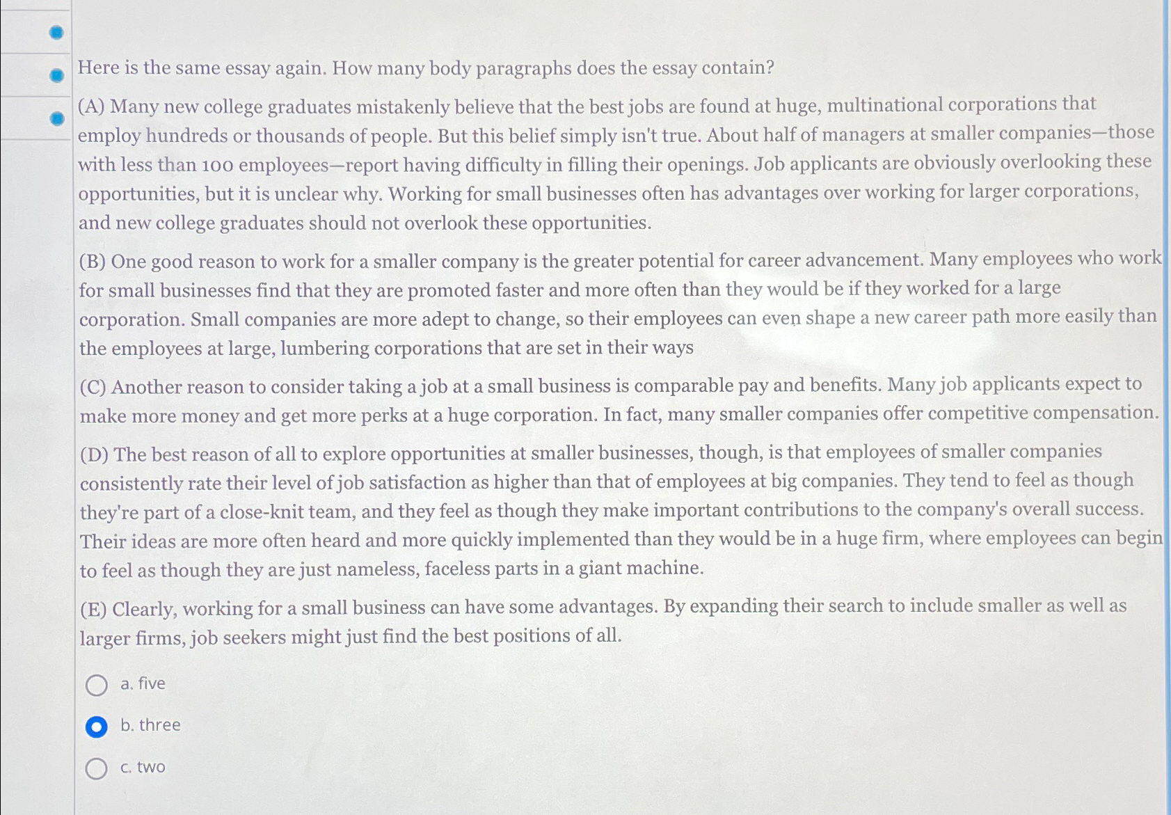  Here is the same essay again. How many body paragraphs does