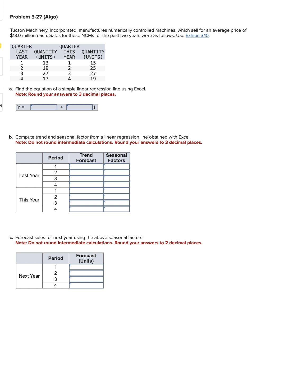  Problem 3-27(Algo) Tucson Machinery, Incorporated, manufactures numerically controlled machines, which sell