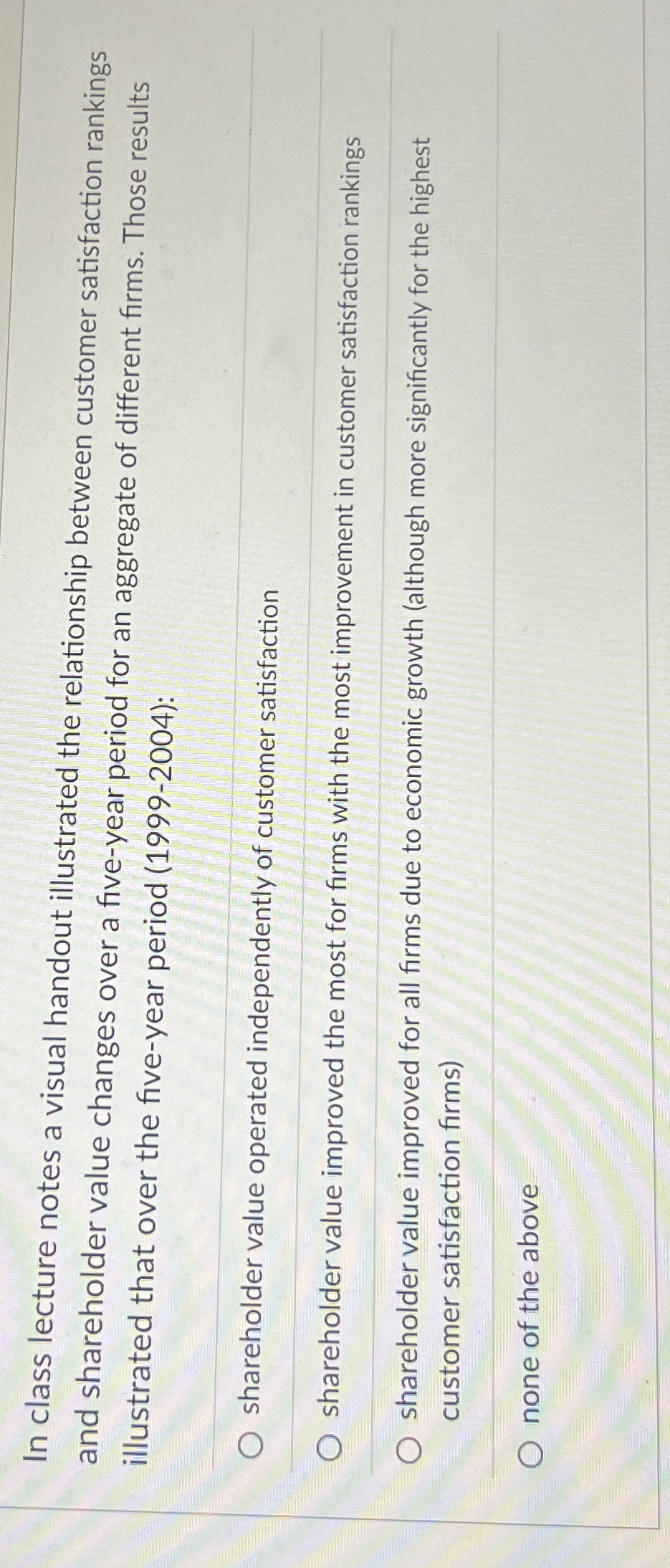  In class lecture notes a visual handout illustrated the relationship between