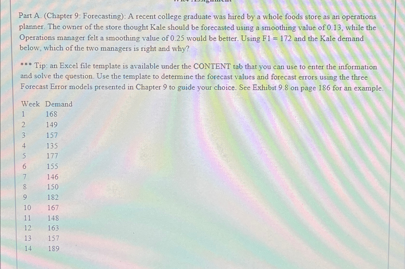  Part A.(Chapter 9: Forecasting): A recent college graduate was hired by