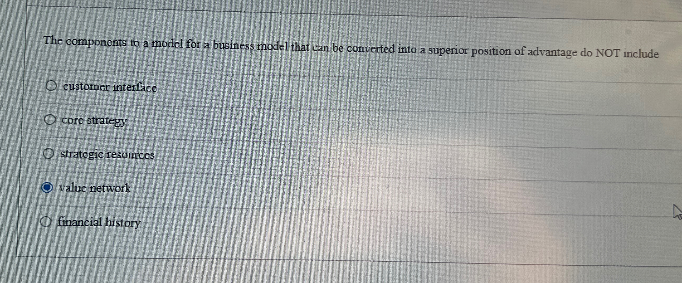  The components to a model for a business model that can