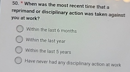  When was the most recent time that a reprimand or disciplinary
