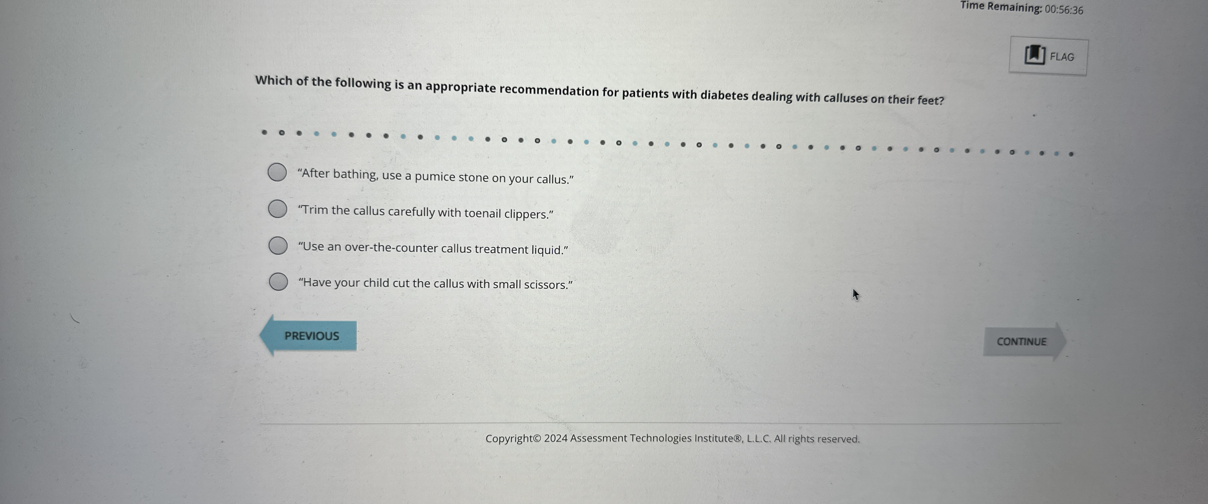  Time Remaining: 00:56:36 [W] FLAG Which of the following is an