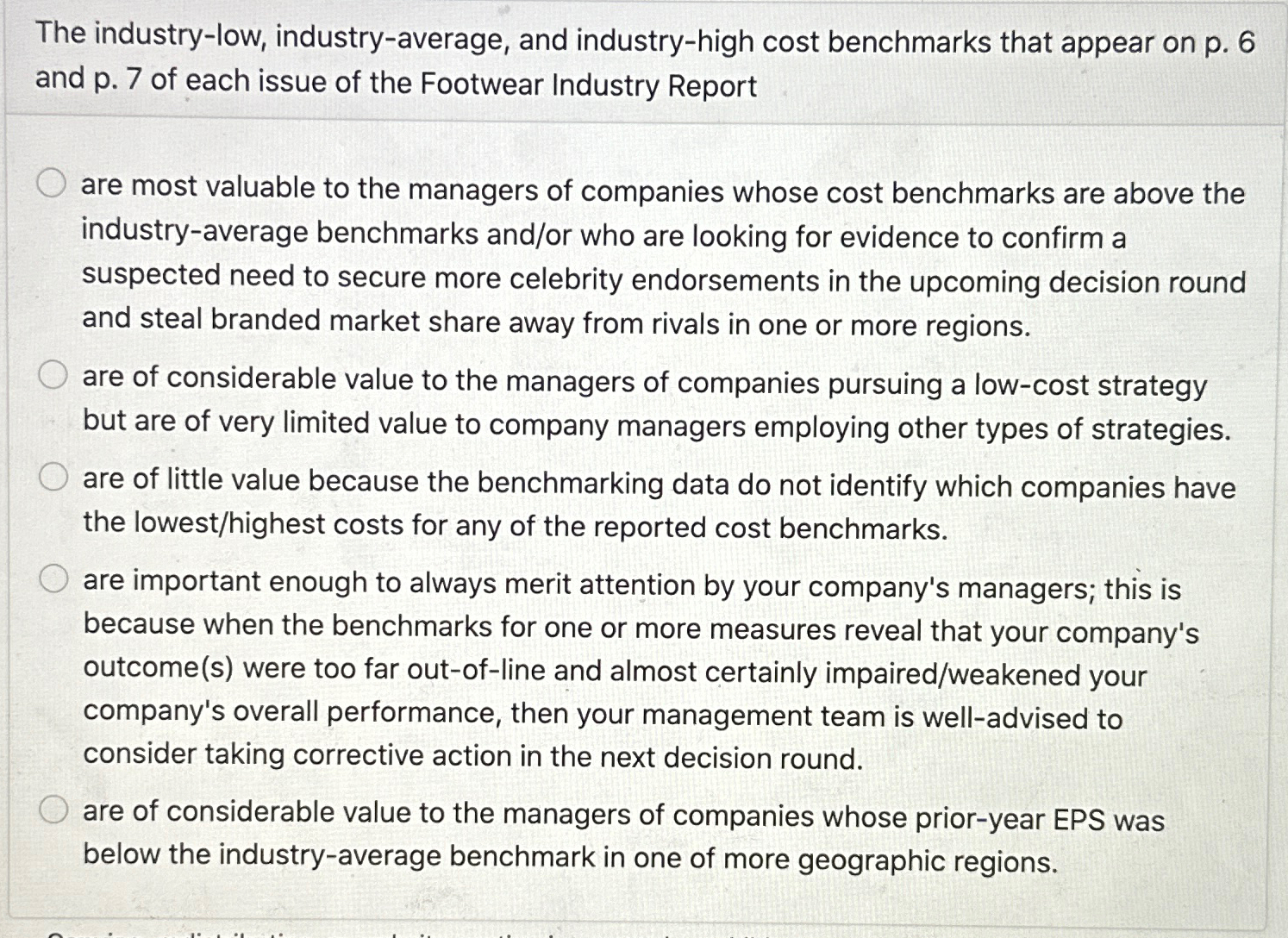  The industry-low, industry-average, and industry-high cost benchmarks that appear on p.6