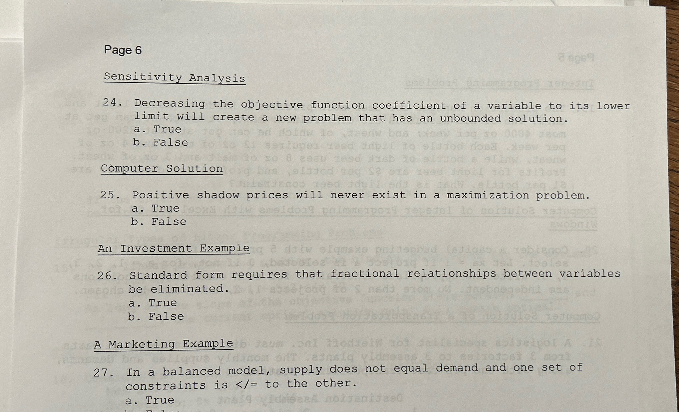  Page 6 Sensitivity Analysis 24. Decreasing the objective function coefficient of