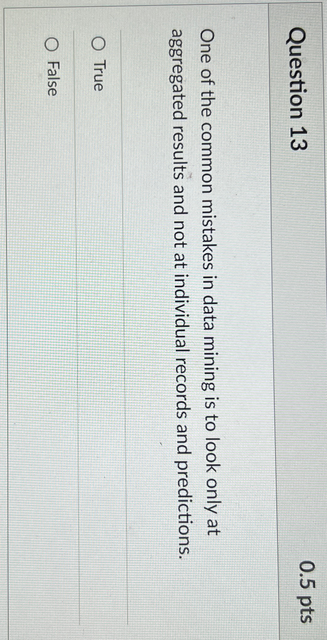 Question 13 0.5pts One of the common mistakes in data mining