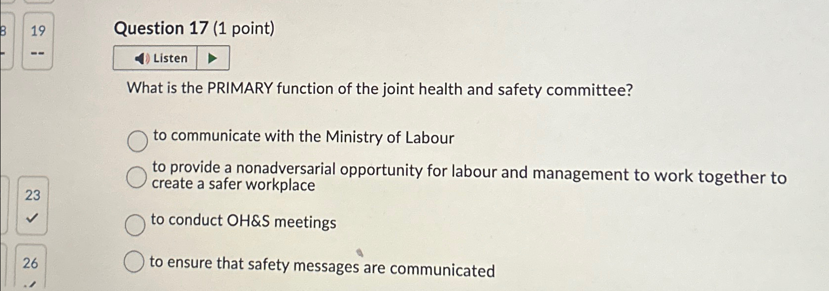  19 Question 17(1 point) What is the PRIMARY function of the