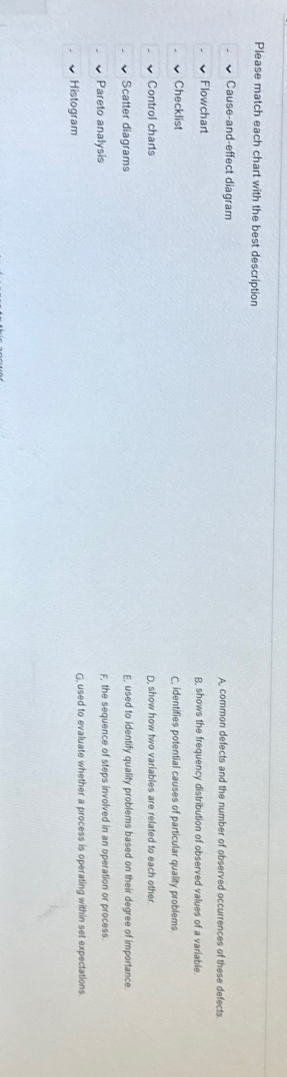  Please match each chart with the best description Cause-and-effect diagram Flowchart