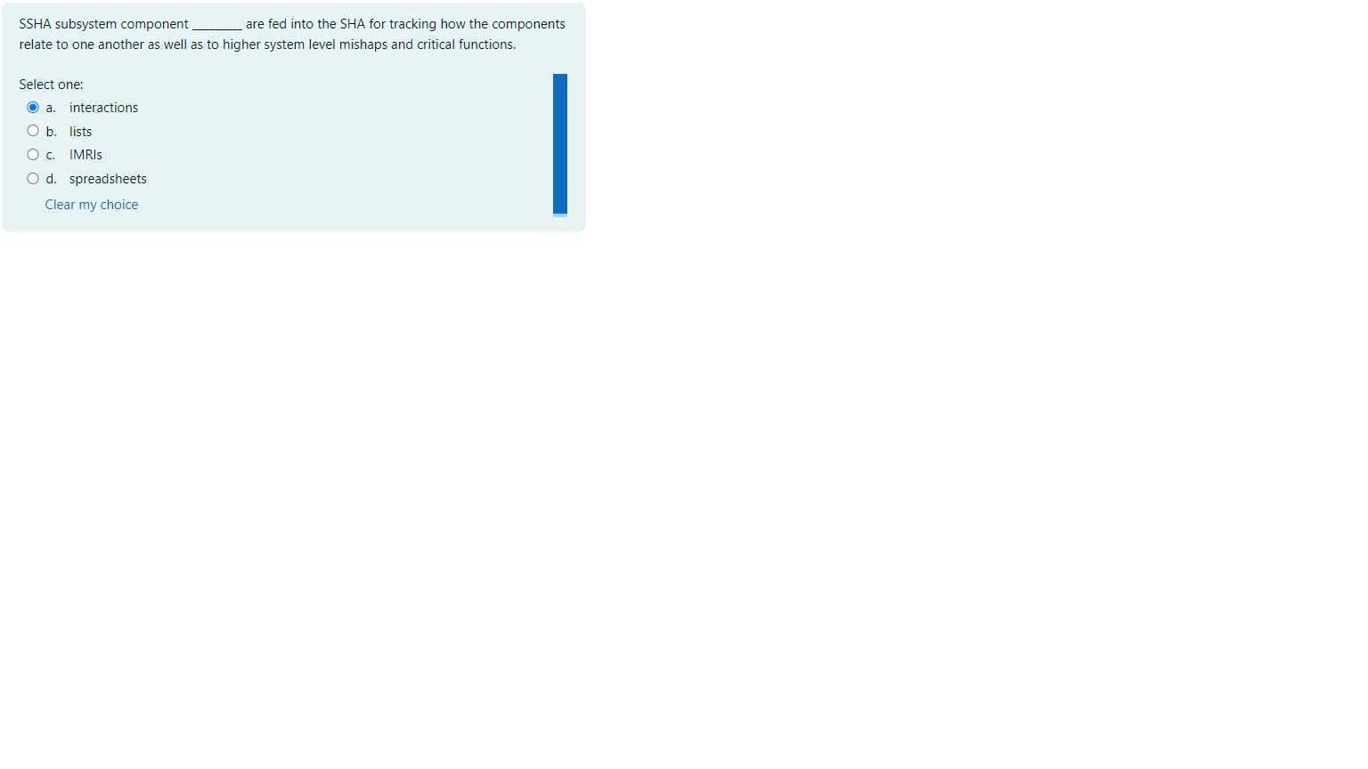 SSHA subsystem component are fed into the SHA for tracking how
