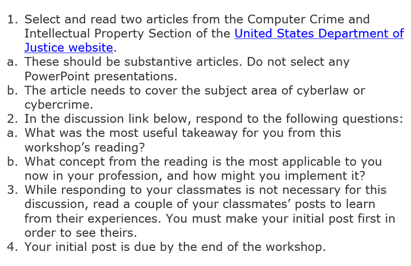 1. Select and read two articles from the Computer Crime and Intellectual