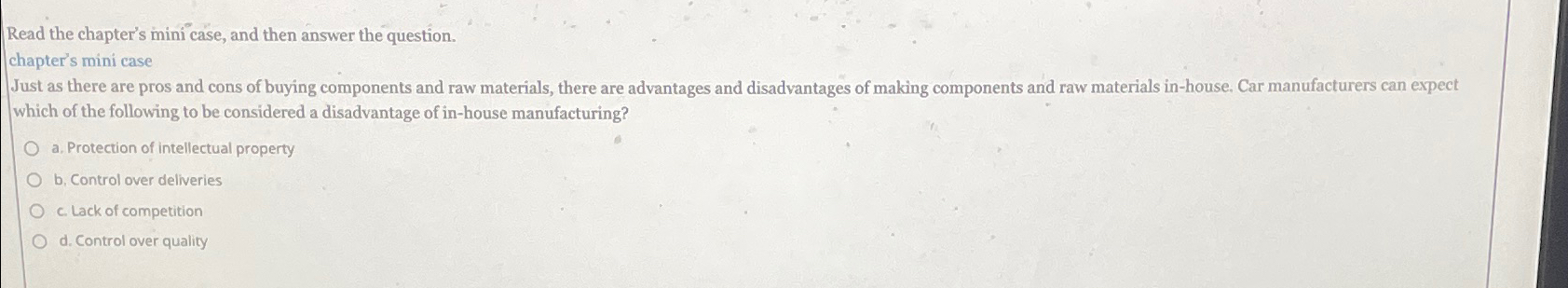  Read the chapter's mini case, and then answer the question. chapter's
