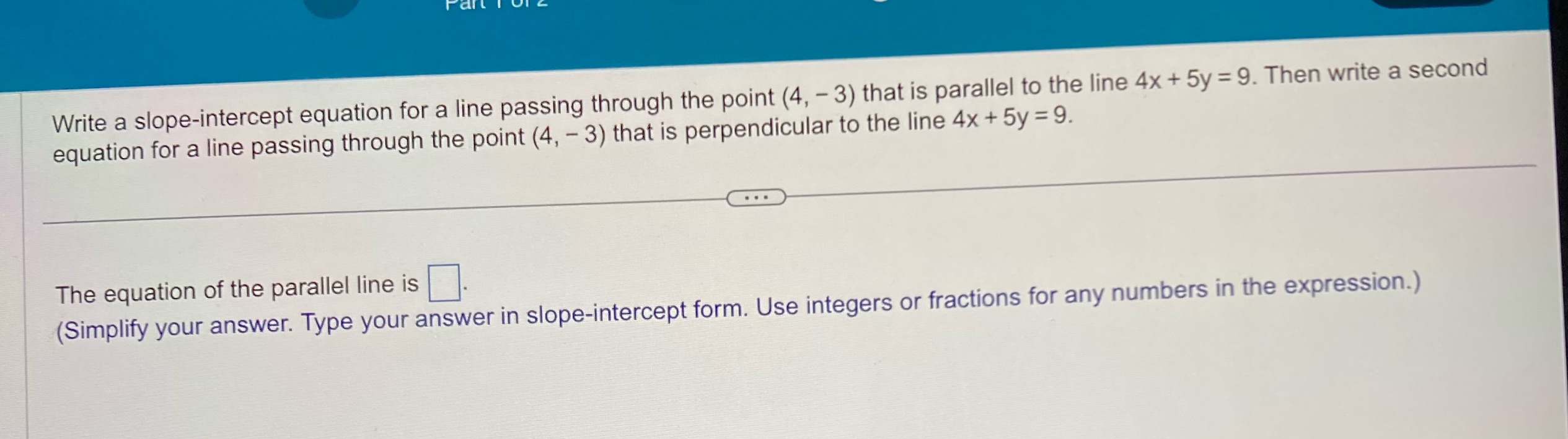 Ch1.4, Q9 x + 5y = 9. Then write a second Write