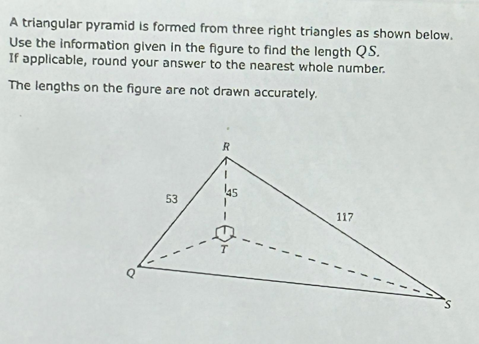 A triangular pyramid is formed from three right triangles as shown