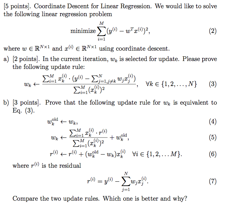 Coordinate Descent for Linear Regression problem.Please prove the following update rulein (a)
