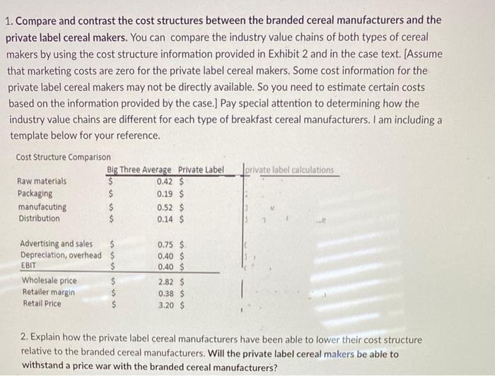  just need the excel sheet 1. Compare and contrast the cost
