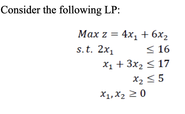  Consider the following LP: a. Utilize the simplex method to solve