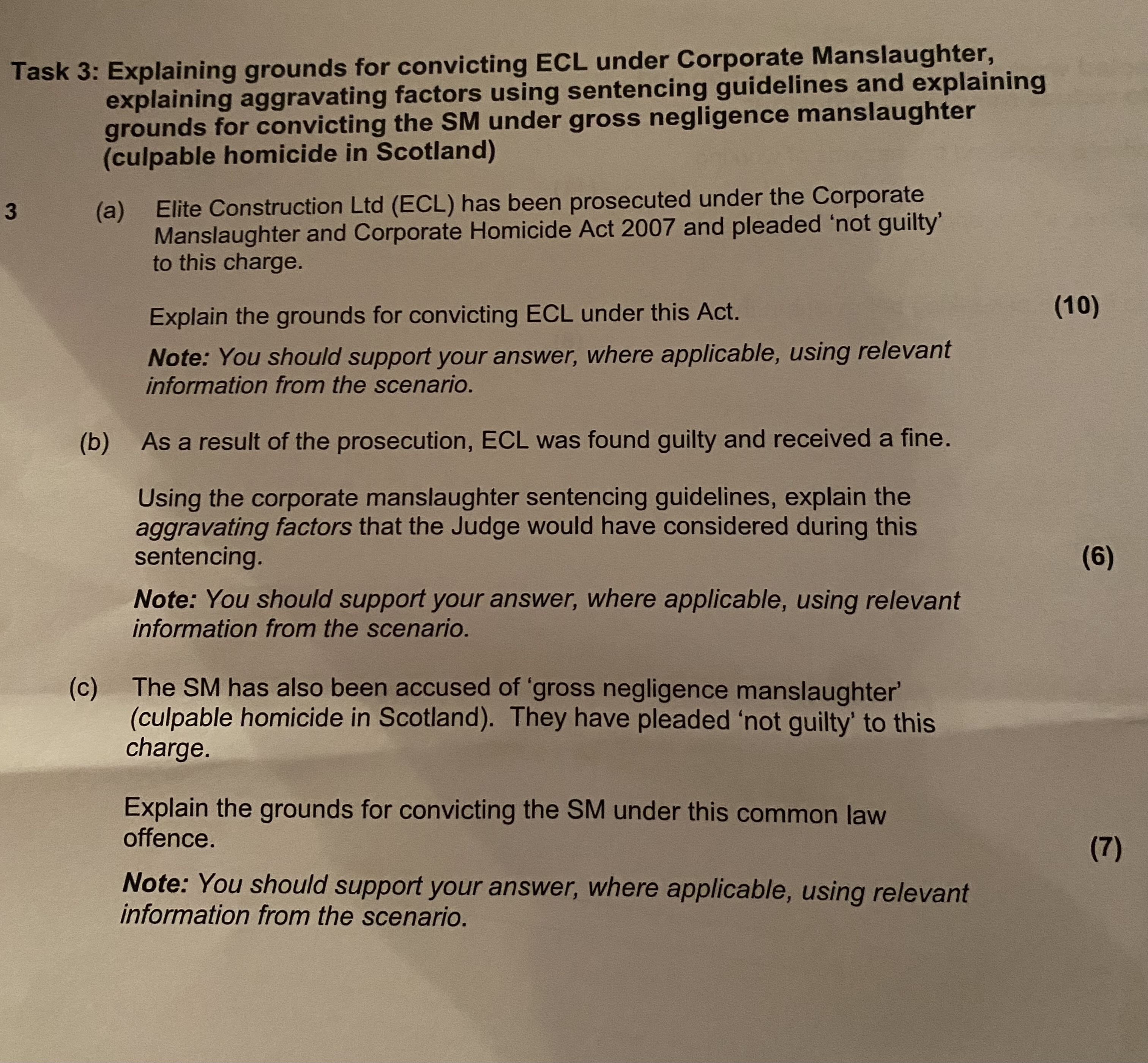  ask 3: Explaining grounds for convicting ECL under Corporate Manslaughter, explaining