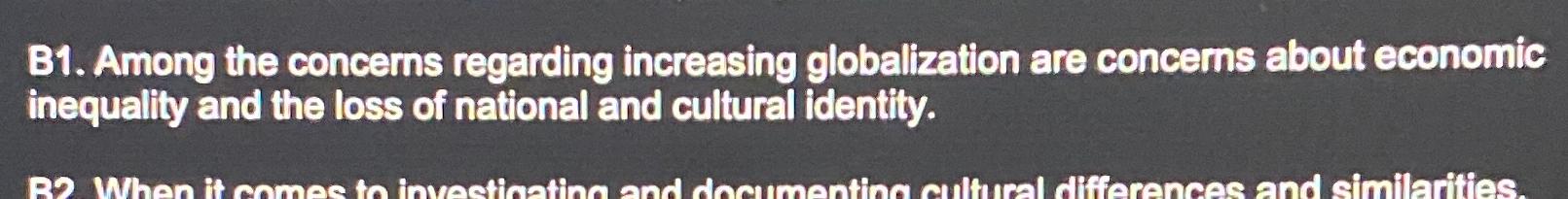  B1. Among the concerns regarding increasing globalization are concerns about economic