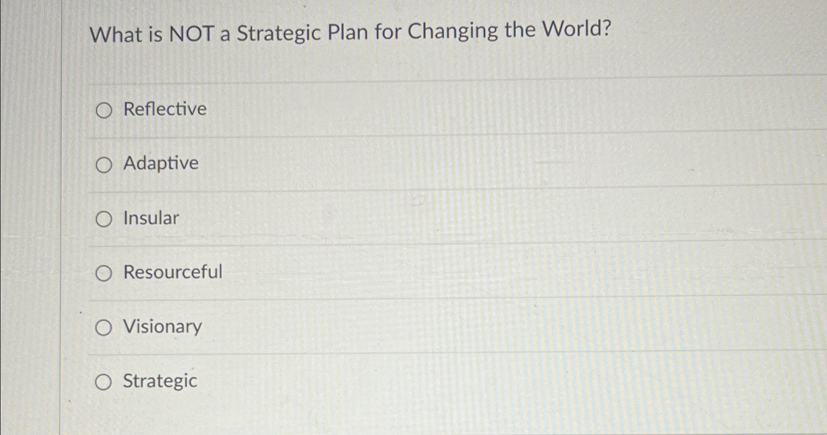 What is NOT a Strategic Plan for Changing the World? Reflective