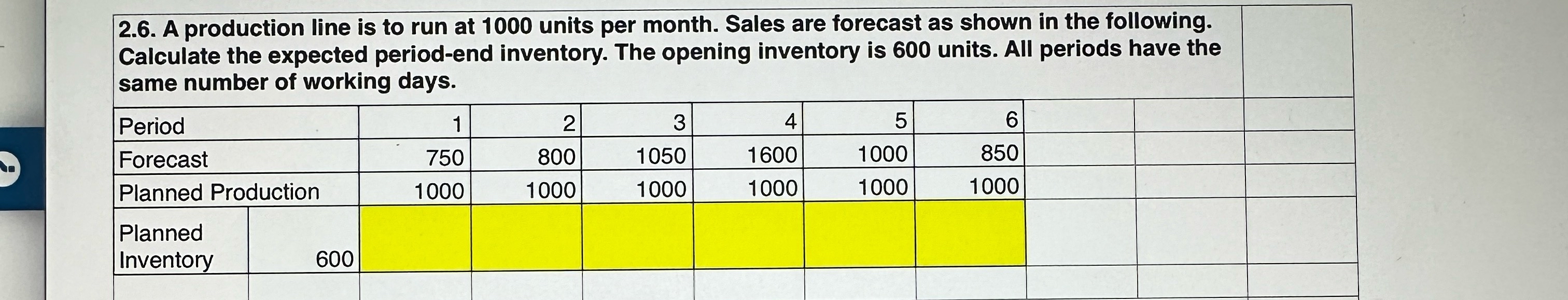  2.6. A production line is to run at 1000 units per